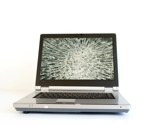 Laptop with broken screen monitor — Stock Photo, Image