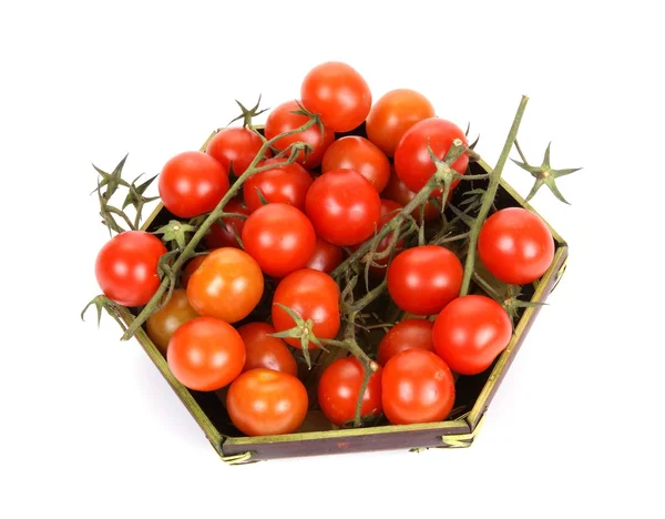 Cherry tomaat--is een kleinere tuin variëteit van tomaat, op een witte pagina — Stockfoto