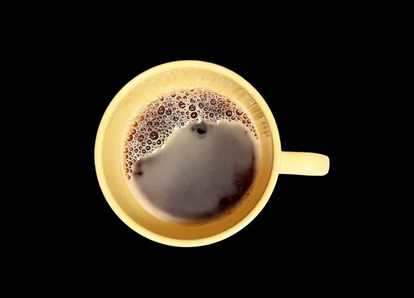 Espresso cup closeup on a black background. Sharpen foam coffee — Stock Photo, Image