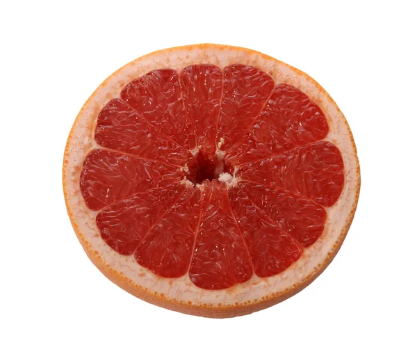 Toranja vermelha madura. Fruta de fatia no fundo branco — Fotografia de Stock
