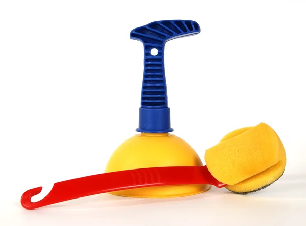 Vantuz (plunger) and brushes to clean the toilet room — Stock Photo, Image
