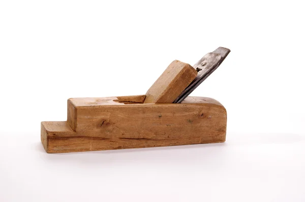 Old wooden planer close-up, white background — Stock Photo, Image