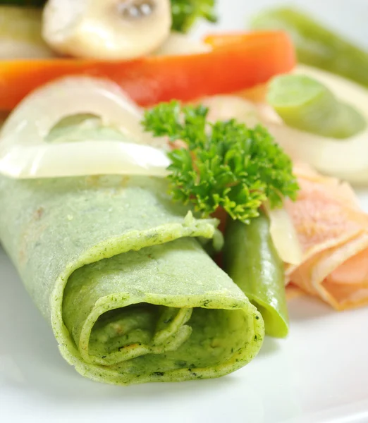 Rolled Thin Green Pancake — Stock Photo, Image