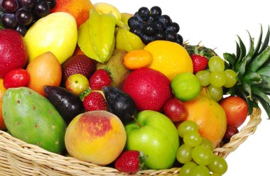 A big variety of exotic fruits in a basket clipart