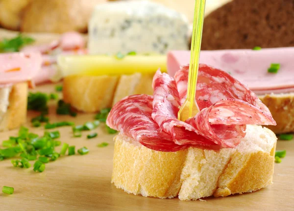 Baguette and Salami — Stock Photo, Image