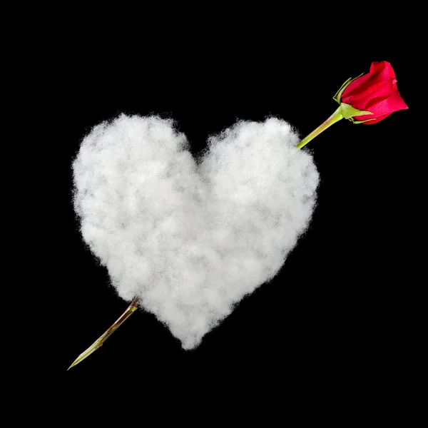 Amor: Vörös rózsa-a szív — Stock Fotó