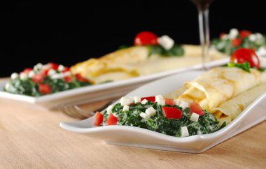 Crepes with Spinach, Tomatoes and Cheese clipart