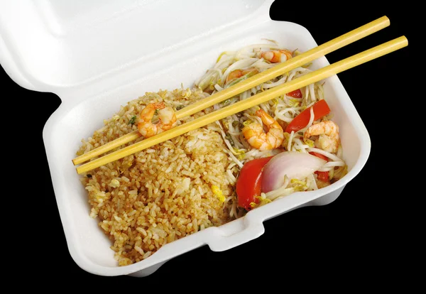 Fried Rice with Prawns and Chopsticks — Stock Photo, Image
