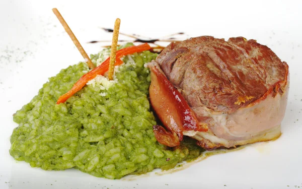 Meat with Spinach-Rice — Stock Photo, Image