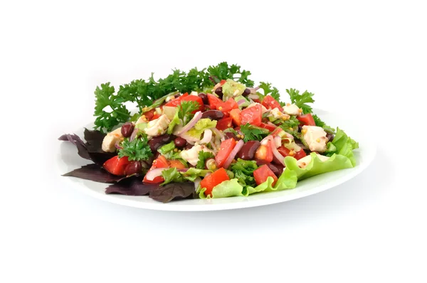 Fasulye, domates ve Tavuk salatası — Stok fotoğraf