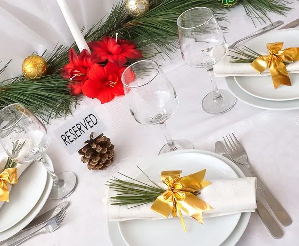 Serving New Year or Christmas table — Stock Photo, Image