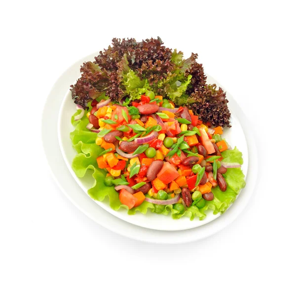 Plantaardige Salade Met Bonen Lollo Rosso — Stockfoto