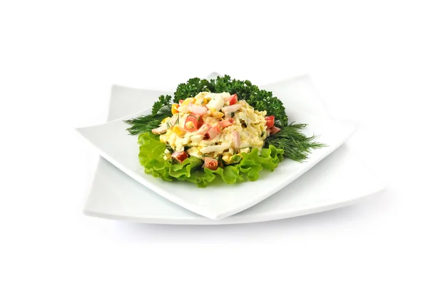 Salad Corn Chinese Cabbage Egg Ham Peppers Mayonnaise — Stock Photo, Image