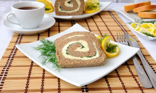 Slices Liver Pate Butter Coffee Breakfast — Stock Photo, Image