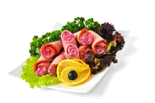 Ham roll with horseradish — Stock Photo, Image
