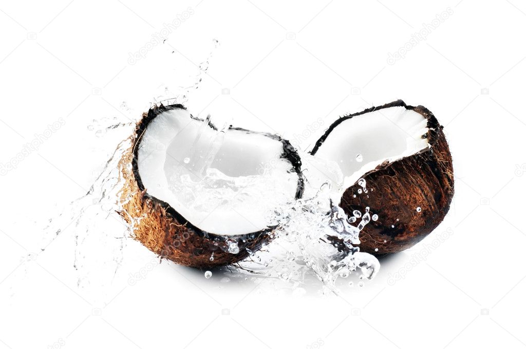 Cracked coconut splashing
