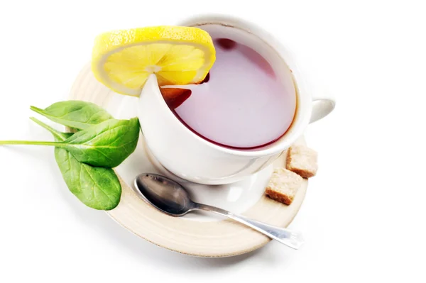 Chá Completo Com Limão Açúcar — Fotografia de Stock