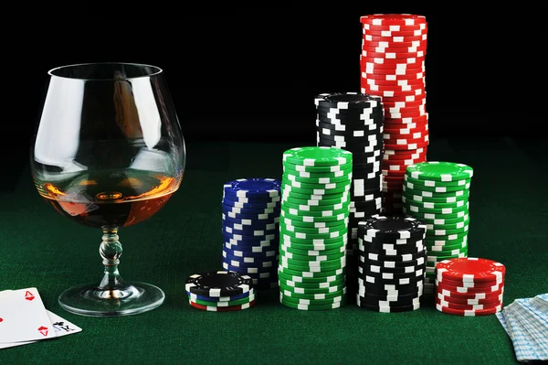 Color Chips Gamblings Drink Playing Cards Green — Stock Photo, Image