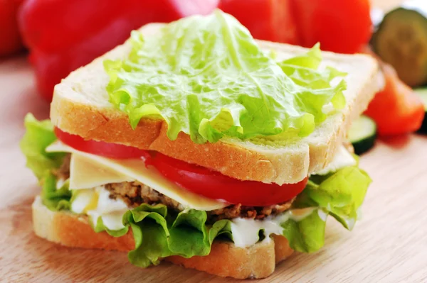 Sandwich Con Chuleta Verduras Encuentra Plato — Foto de Stock
