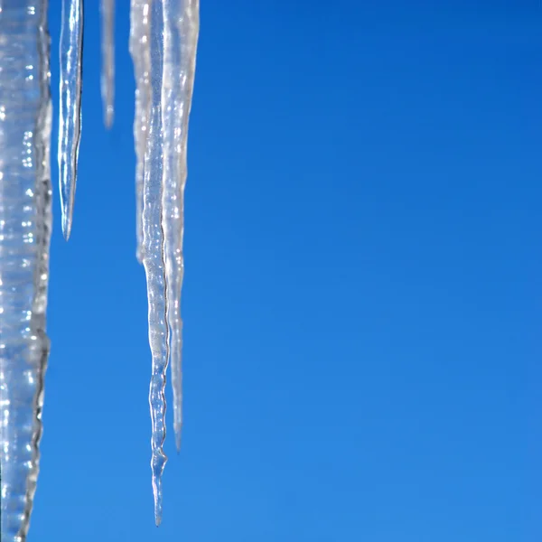 Icicle Icicles Long Hang Blue Cloudless Sky Details Nature Danger — Stock Photo, Image