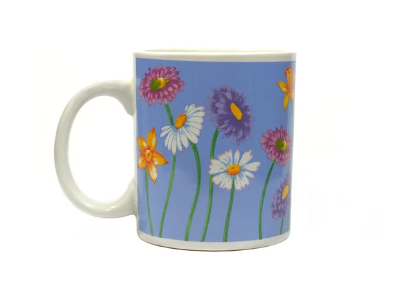 蓝色和白色茶杯子与鲜花 — 图库照片