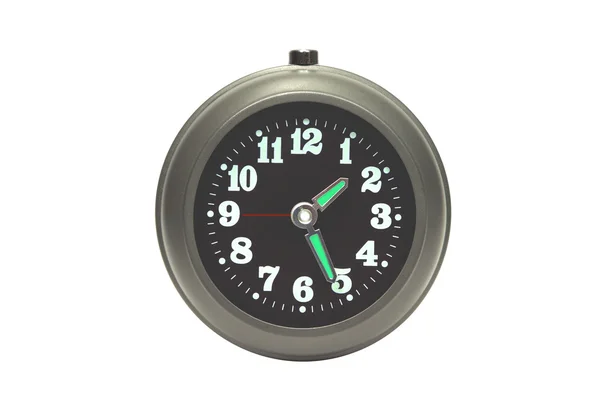 Alarm hodiny s černým hodinovým strojem izolované na bílém — Stock fotografie