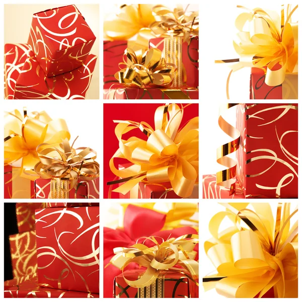 Collage of red-gold gifts