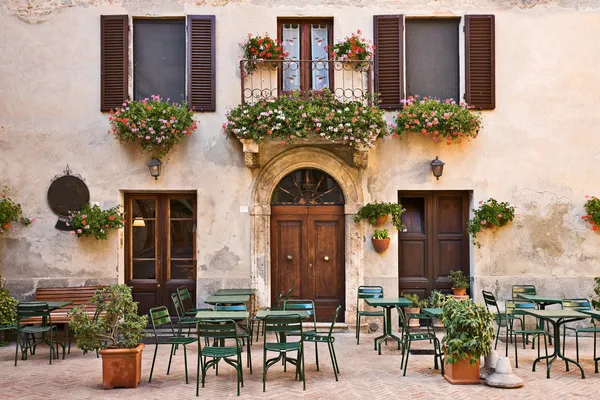 Trattoria italienne (taverne), Pienza, Toscane, Italie Images De Stock Libres De Droits