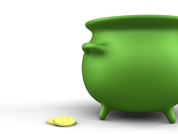 Zelené hrnce a mince — Stock fotografie