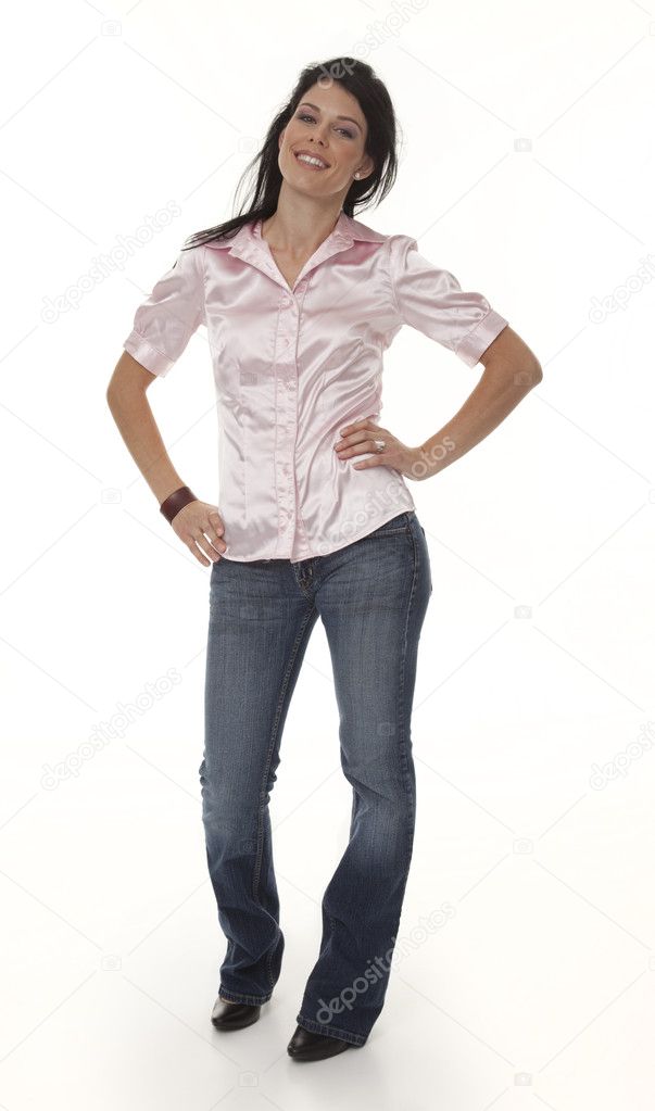 Woman Standing on White Background