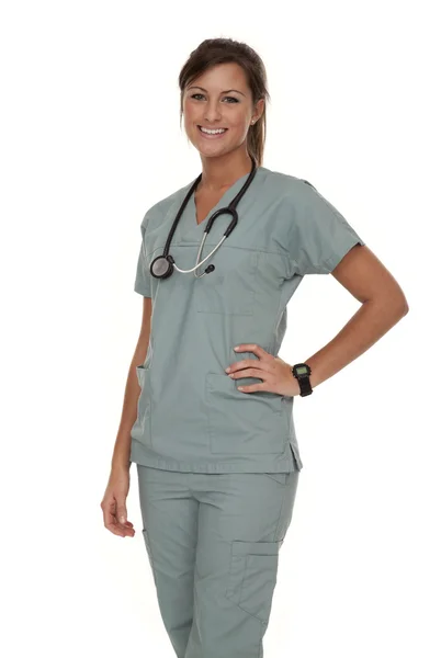 Красавица-медсестра, терзающая скрабы — стоковое фото