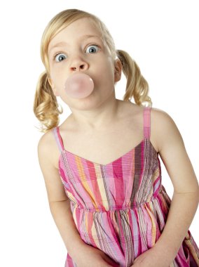 Young girl blowing bubble with gum clipart