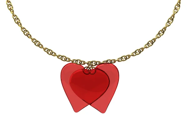 2 transparent hearts with a gold chain on white background isola — Stock Photo, Image