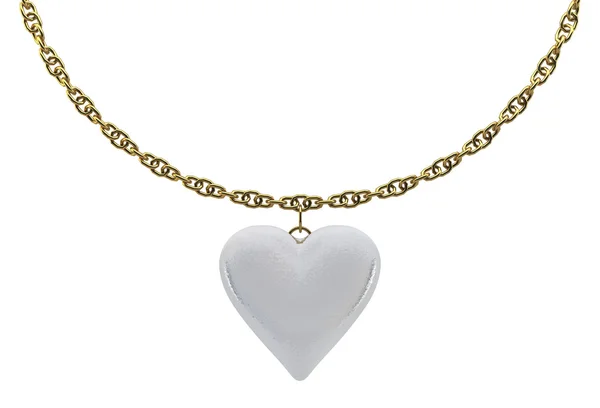 Inimi de perlă cu un lanț de aur pe fundal alb izolat — Fotografie, imagine de stoc