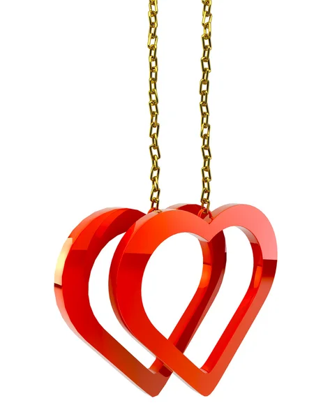 Hearts with a gold chain on white background isolated — Stock Photo, Image