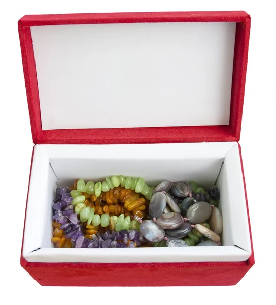 Red velvet box with jewelry — Stock Photo, Image