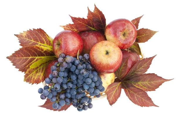 Höstens bakgrund från äpplen och druvor — Stockfoto