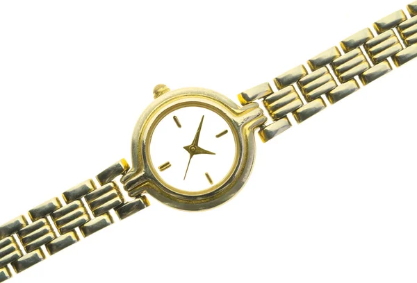 Stary Złoty zegarek kobiece kobieta na białym tle — Zdjęcie stockowe