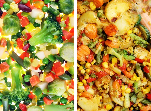 Skivor av t grönsaker i raw och stekt — Stockfoto