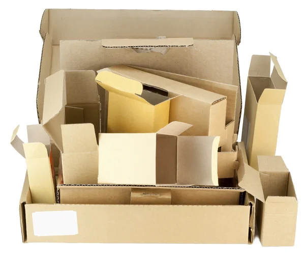 Muchas cajas de cartón pequeñas reales — Foto de Stock