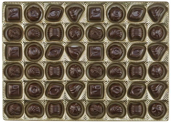 Chocolates Con Relleno Variado Fondo Del Cartucho Dorado Producción Masa —  Fotos de Stock