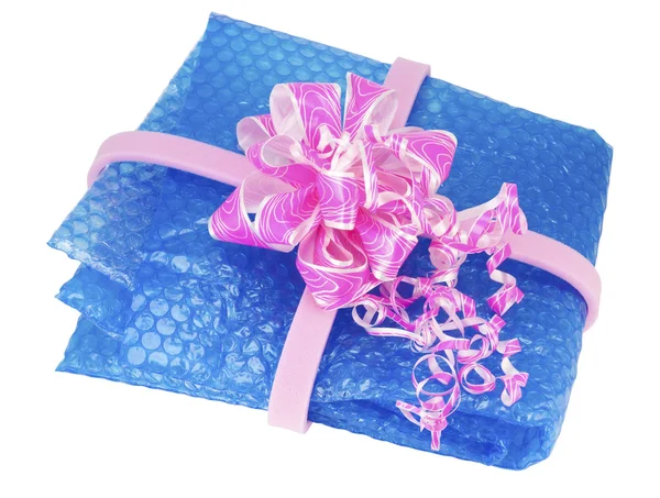 Embalaje azul de plástico con viales de aire para un regalo — Foto de Stock
