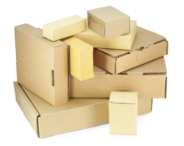 Simple Closed Cardboard Boxes Kit Industrial Packing Spare Parts Isolated — Stock Photo, Image