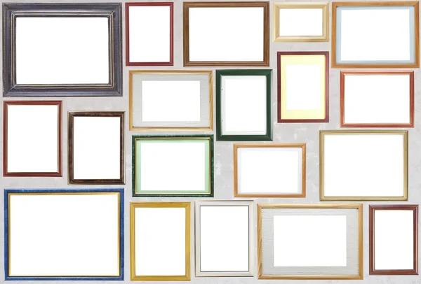 Many Various Blank Wooden Frameworks Photos Hang Wall Clipping Patch — Stock Photo, Image