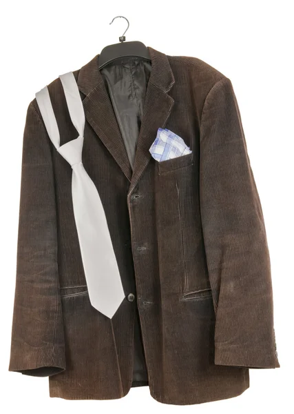 Staré Omšelé Špinavý Hnědý Manšestrový Kabátek Kravata Šátek Izolované Bílém — Stock fotografie