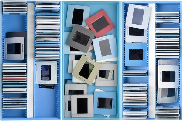 Boxes with old dusty slides — Stock Photo, Image