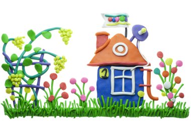 Grapes grow near the small house clipart