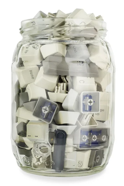 Glass jar with buttons from standart keyboards — Stock Photo, Image