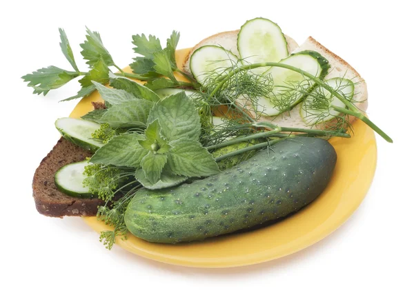 Sandwiches with cucumbers and mint — Stock Photo, Image
