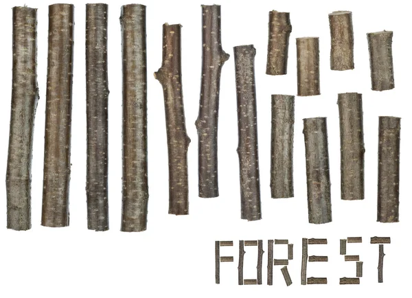 Busteni și ramuri pentru alfabetul din lemn — Fotografie, imagine de stoc